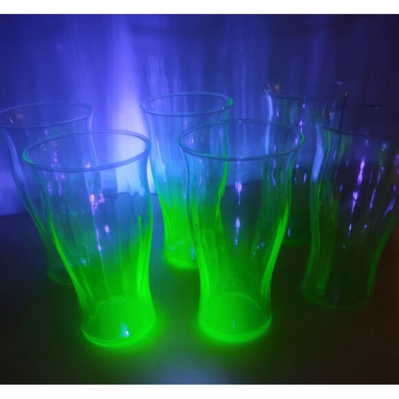 Vintage Vaseline Uranium Green Glass Tumblers set of 6 Libbey - Picture 9 of 11
